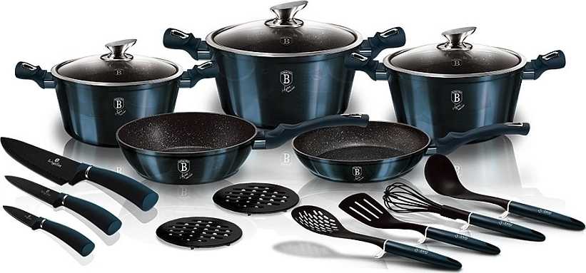 Berlingerhaus Sada nádobí s mramorovým povrchem 17 ks Aquamarine Metallic Line