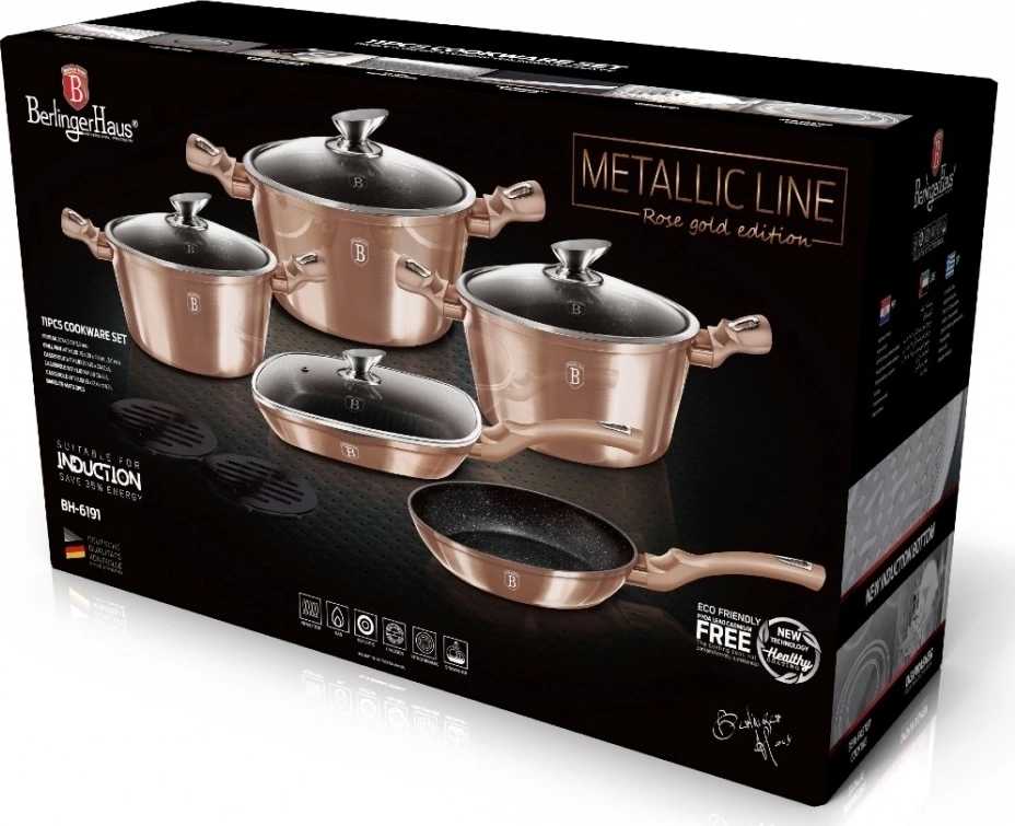 Berlingerhaus Sada nádobí s mramorovým povrchem 11 ks Rosegold Metallic Line