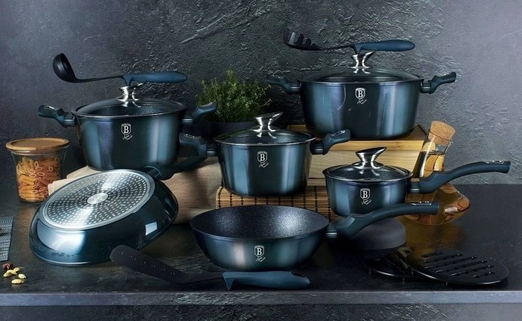 Berlingerhaus Sada nádobí s mramorovým povrchem 15 ks Aquamarine Metallic Line 