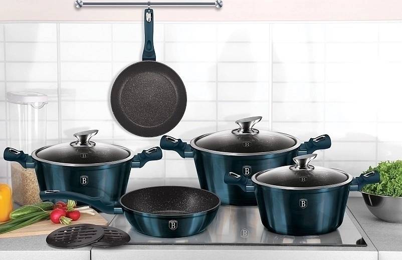 Berlingerhaus Sada nádobí s mramorovým povrchem 15 ks Aquamarine Metallic Line 