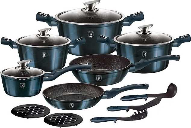 Berlingerhaus Sada nádobí s mramorovým povrchem 15 ks Aquamarine Metallic Line 