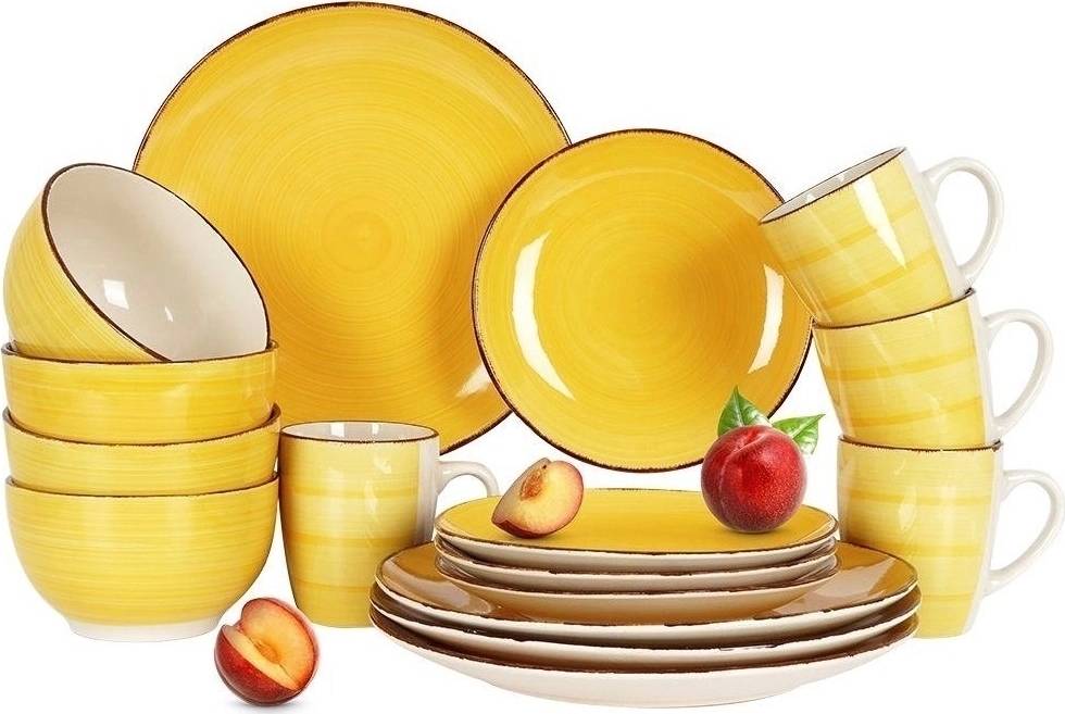 Excellent Jídelní sada talířů VALENCIA kamenina 16 ks žlutá