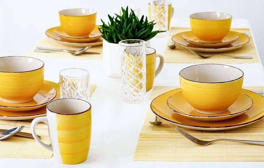 Excellent Jídelní sada talířů VALENCIA kamenina 16 ks žlutá