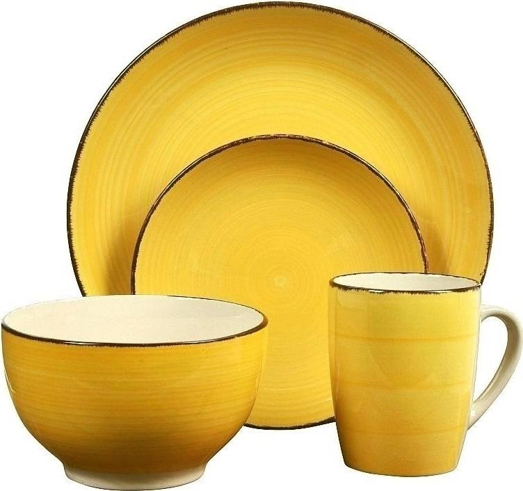Excellent Jídelní sada talířů VALENCIA kamenina 16 ks žlutá