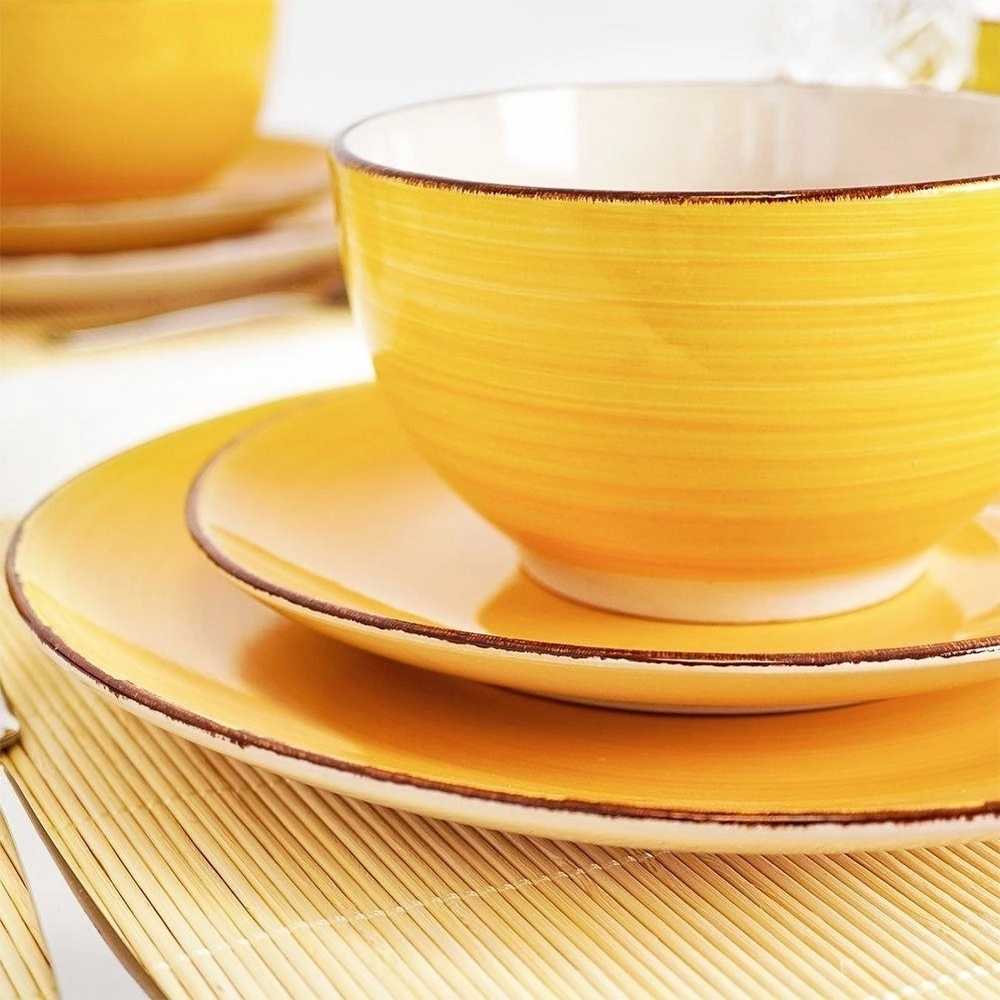 Excellent Jídelní sada talířů VALENCIA kamenina 16 ks žlutá 
