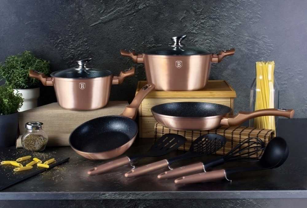Berlingerhaus Sada nádobí s mramorovým povrchem 6+4 ks Rosegold Metallic Line