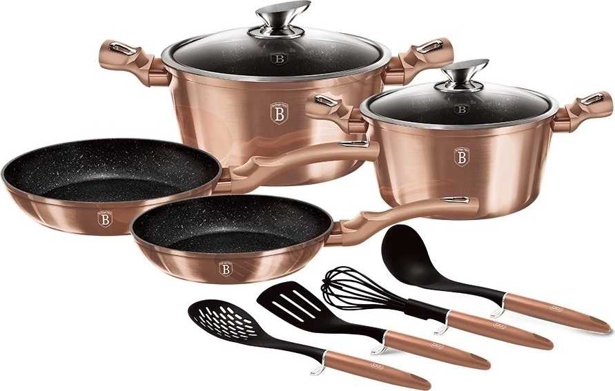 Berlingerhaus Sada nádobí s mramorovým povrchem 6+4 ks Rosegold Metallic Line