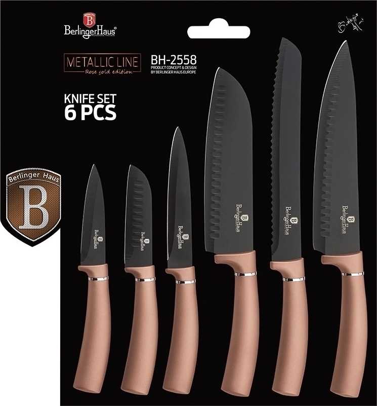 Berlingerhaus Sada nožů s nepřilnavým povrchem 6 ks Rosegold Metallic Line blistr