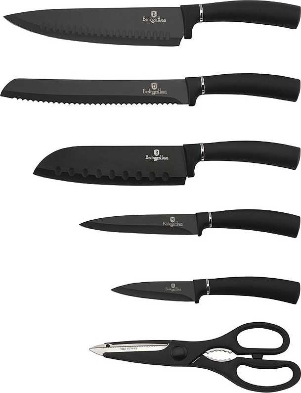 Berlingerhaus Sada nožů ve stojanu + kuchyňské náčiní a prkénko sada 13 ks Carbon Metallic Line 