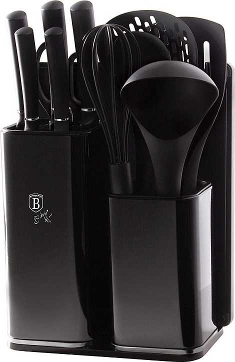 Berlingerhaus Sada nožů ve stojanu + kuchyňské náčiní a prkénko sada 13 ks Carbon Metallic Line 