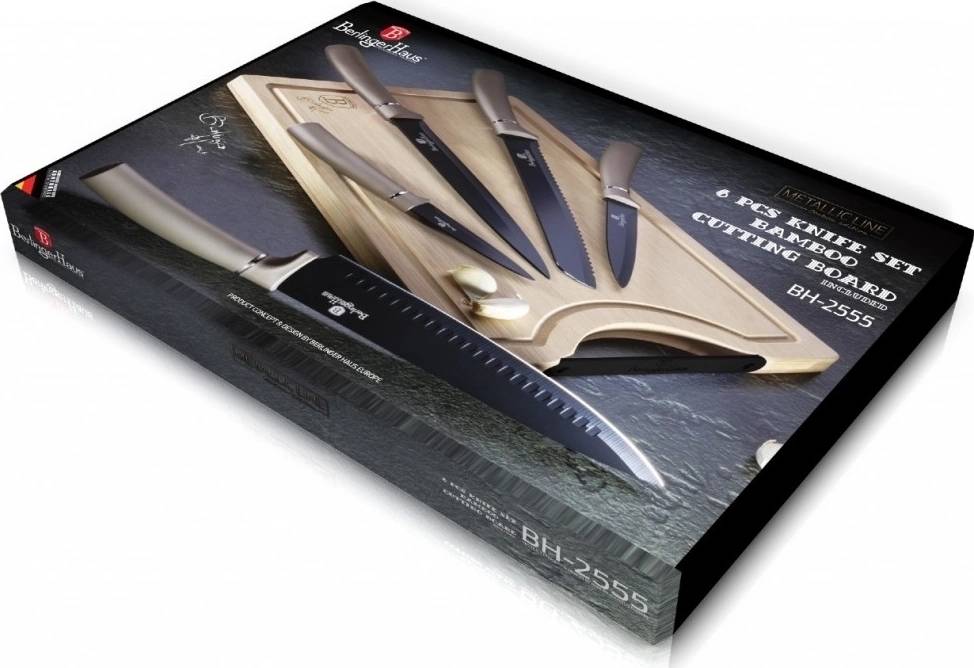Berlingerhaus Sada nožů s nepřilnavým povrchem + prkénko 6 ks Carbon Line