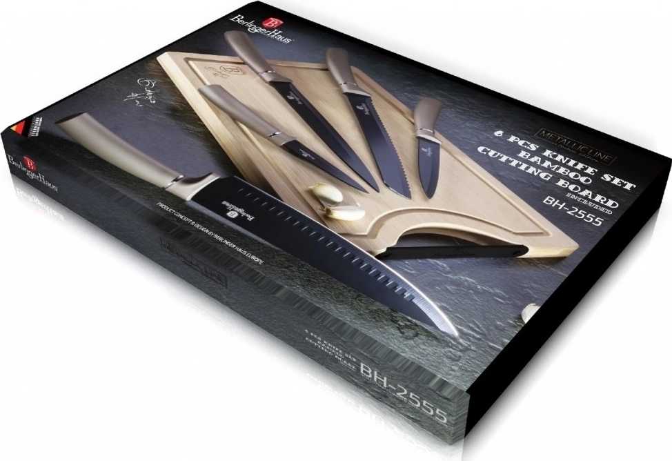 Berlingerhaus Sada nožů s nepřilnavým povrchem + prkénko 6 ks Carbon Line