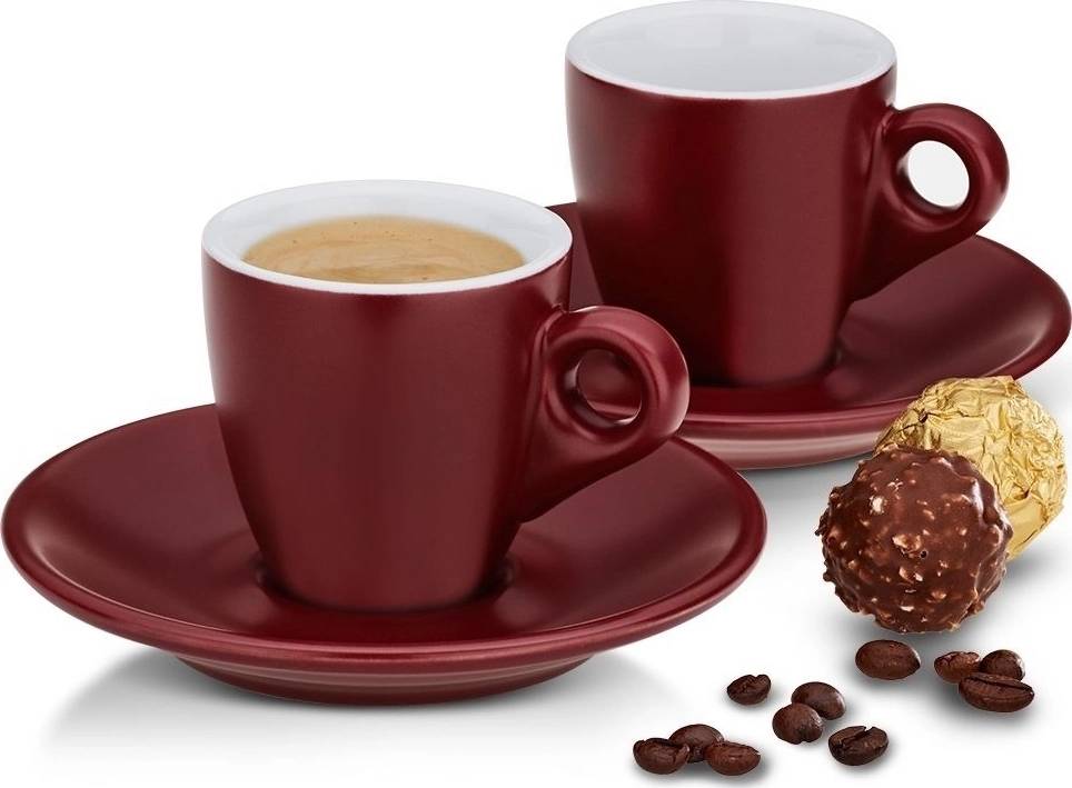 Kela Hrnek na espresso s podšálkem sada 4 ks MATTIA burgundy