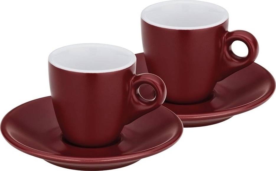 Kela Hrnek na espresso s podšálkem sada 4 ks MATTIA burgundy