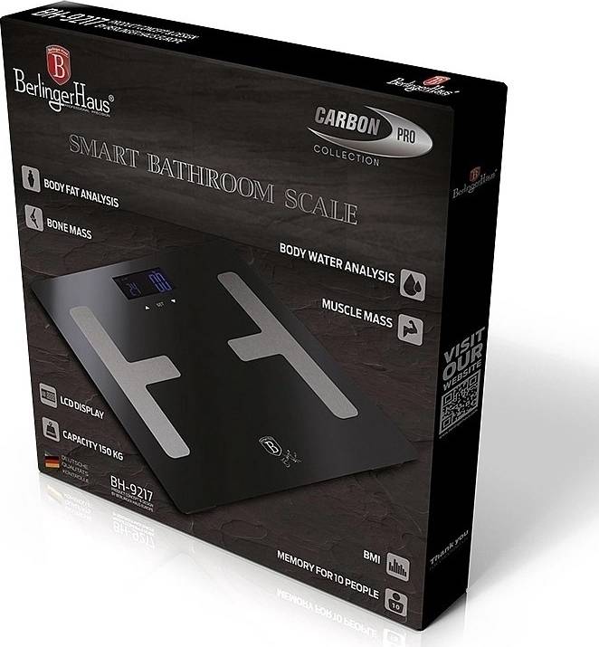 Berlingerhaus Osobní váha Smart s tělesnou analýzou 150 kg Carbon PRO Line 