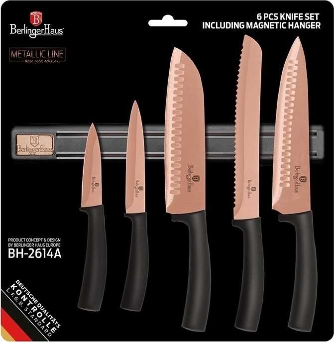 Berlingerhaus Sada nožů s magnetickým držákem 6 ks Black Rose Collection 