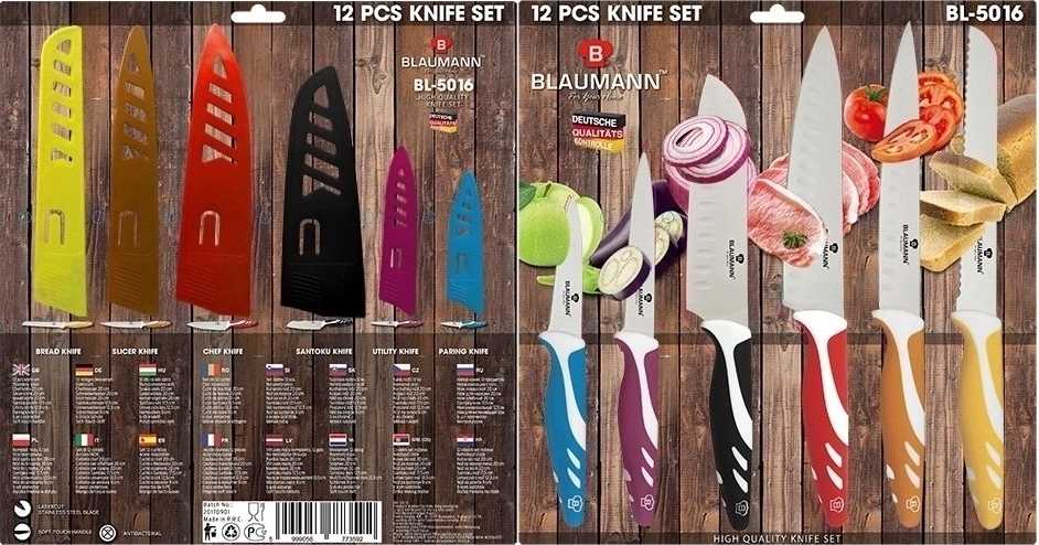 Blaumann Sada nožů nerez  + kryty čepelí 12 ks 
