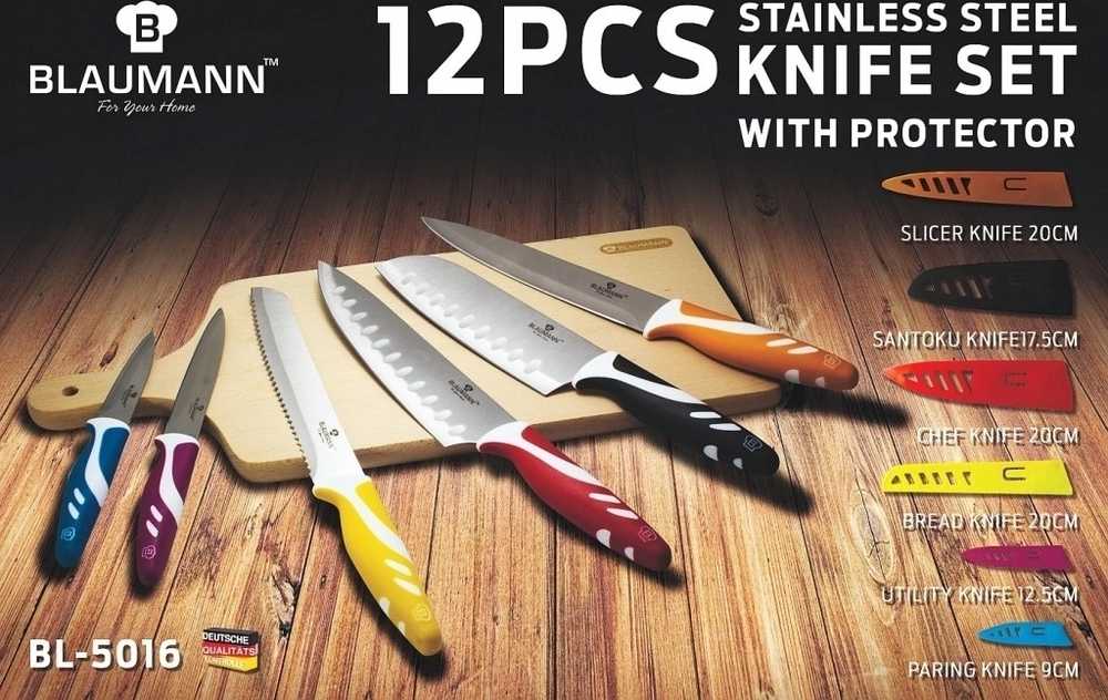 Blaumann Sada nožů nerez  + kryty čepelí 12 ks 