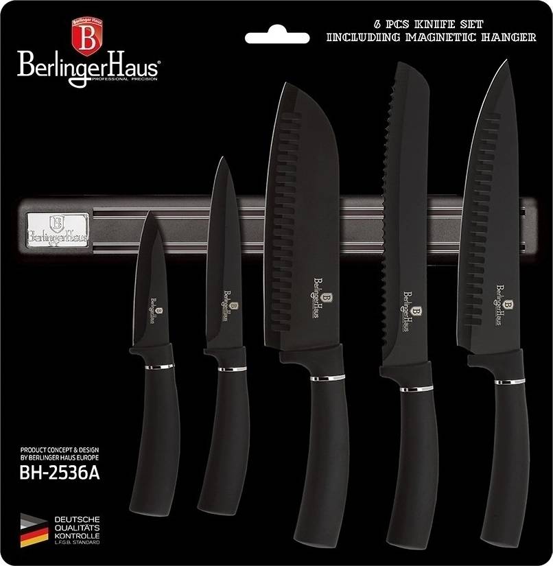 Berlingerhaus Sada nožů s magnetickým držákem 6 ks Royal Black Collection 