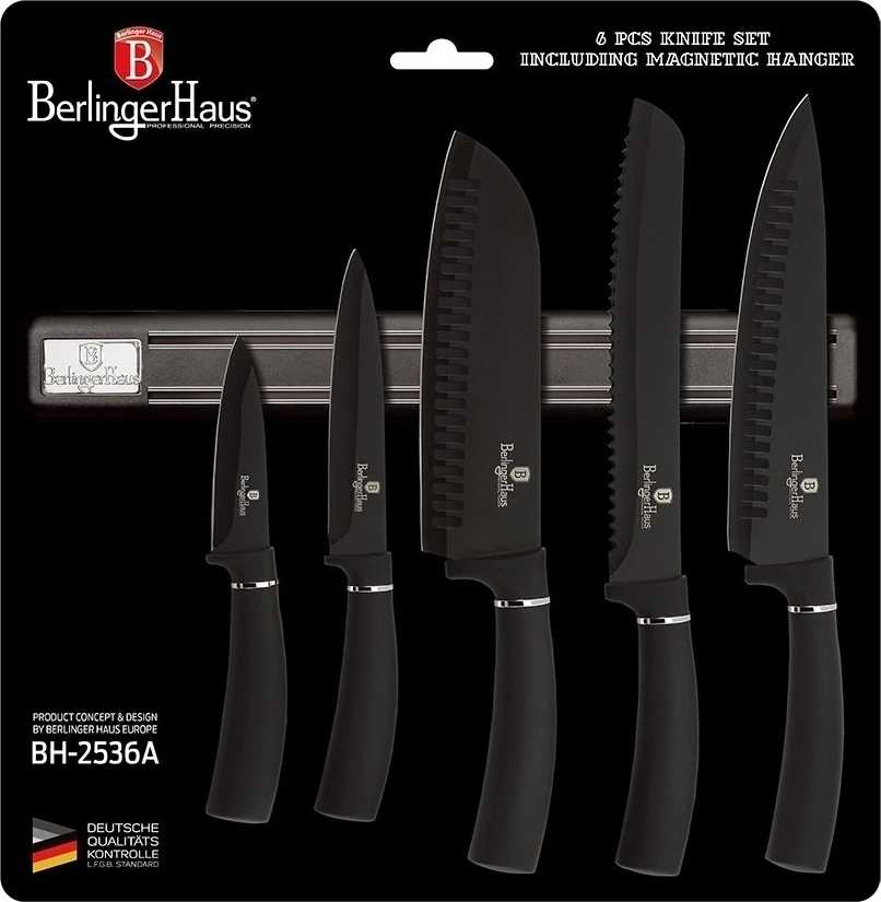Berlingerhaus Sada nožů s magnetickým držákem 6 ks Royal Black Collection 