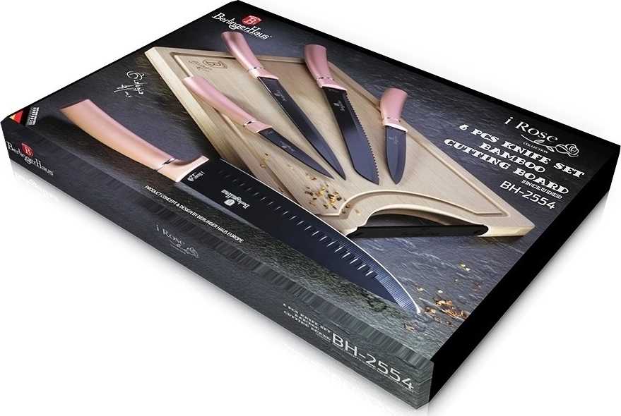 Berlingerhaus Sada nožů s nepřilnavým povrchem + prkénko 6 ks I-Rose Edition