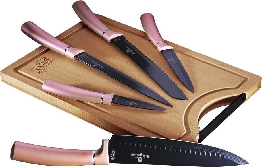 Berlingerhaus Sada nožů s nepřilnavým povrchem + prkénko 6 ks I-Rose Edition