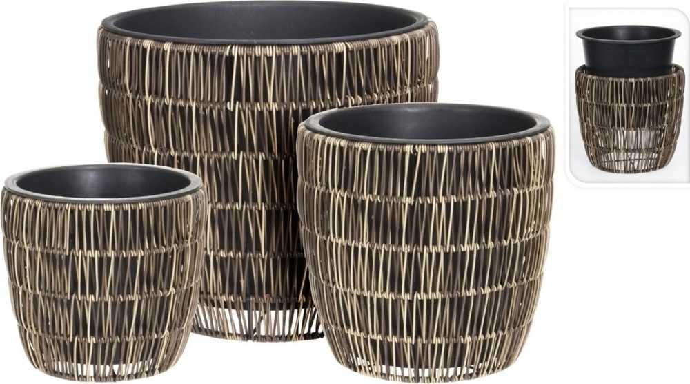 Progarden Květináč ratan s vložkou sada 3 ks žíhaný