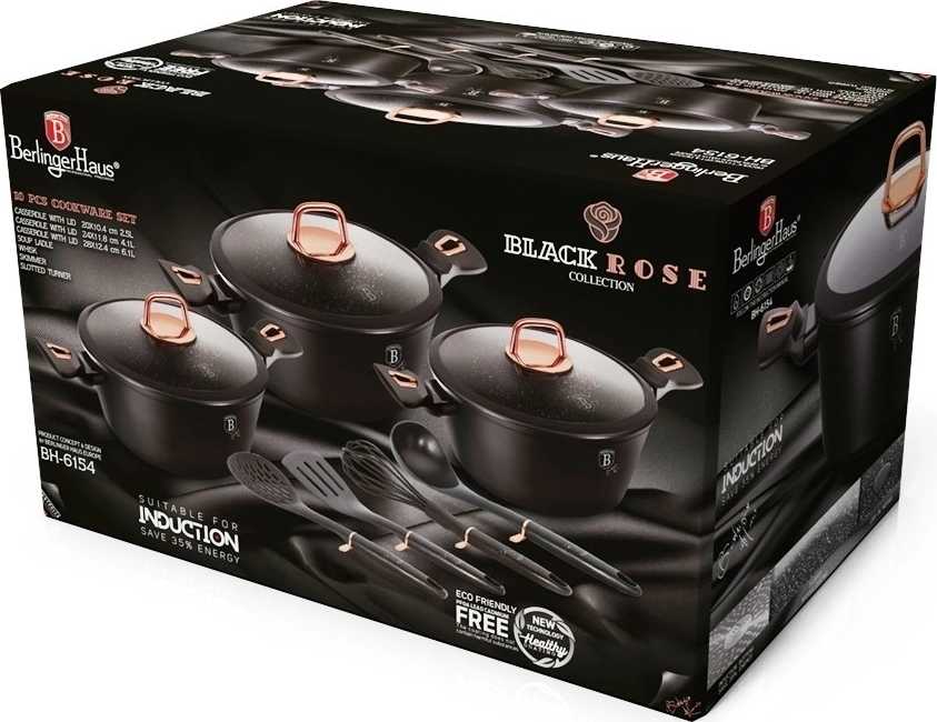 Berlingerhaus Sada hrnců s mramorovým povrchem 10 ks Black Rose Collection 