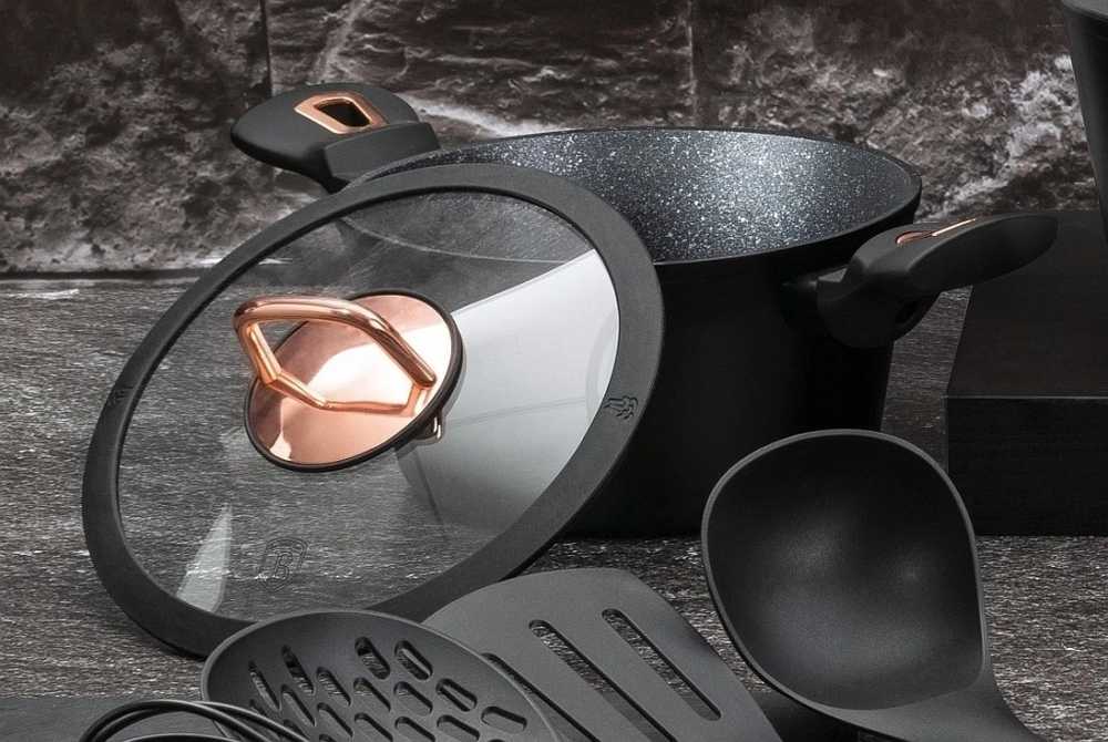 Berlingerhaus Sada hrnců s mramorovým povrchem 10 ks Black Rose Collection 