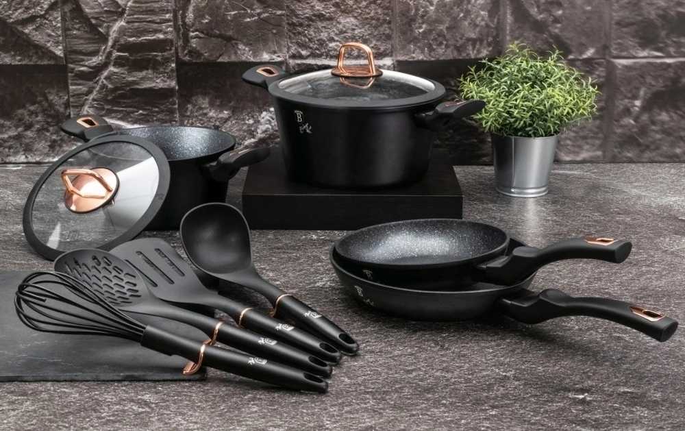 Berlingerhaus Sada nádobí s mramorovým povrchem 10 ks Black Rose Collection