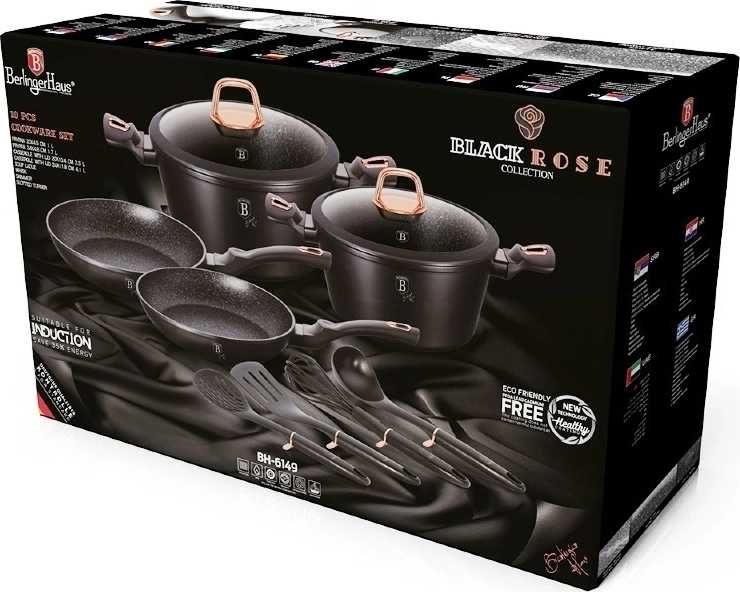 Berlingerhaus Sada nádobí s mramorovým povrchem 10 ks Black Rose Collection