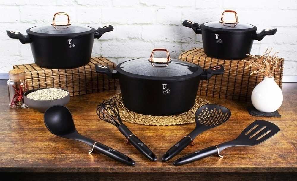 Berlingerhaus Sada nádobí s mramorovým povrchem 10 ks Black Rose Collection