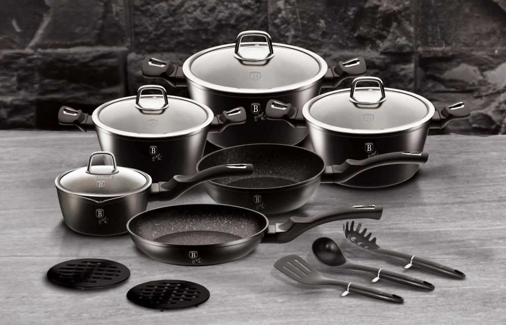 Berlingerhaus Sada nádobí s mramorovým povrchem 15 ks Royal Black Collection 