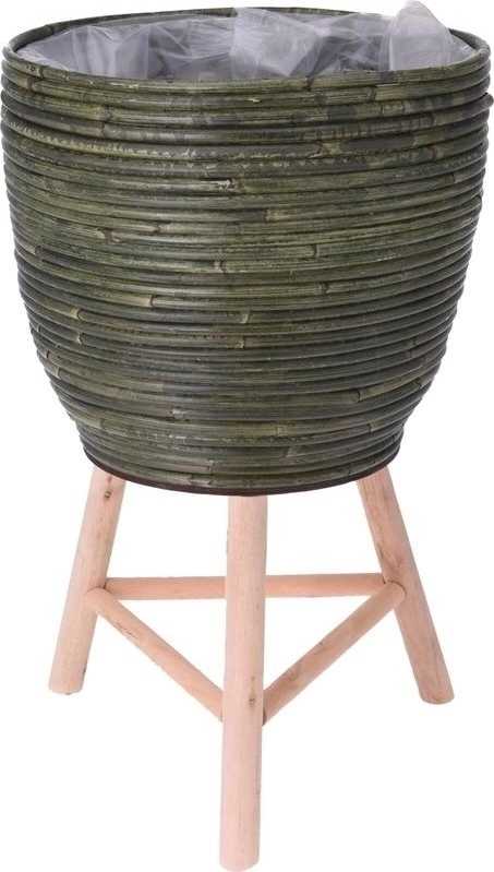 Progarden Květináč ratanový na dřevěné noze 31 x 48 cm