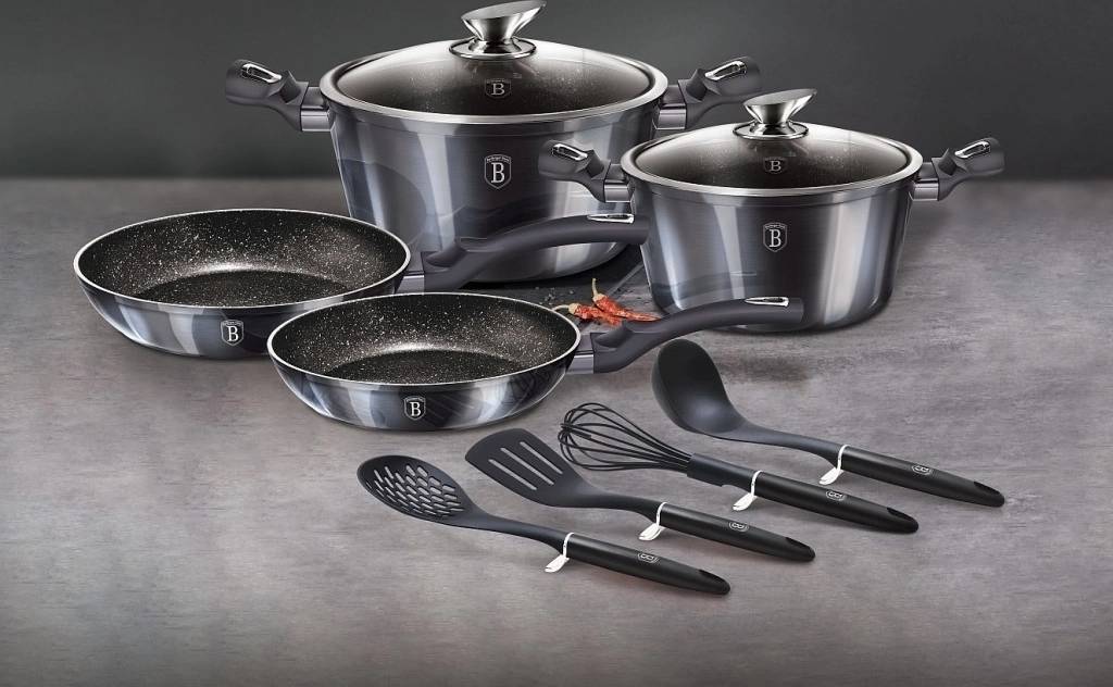 Berlingerhaus Sada nádobí s mramorovým povrchem 10 ks Carbon PRO Line 