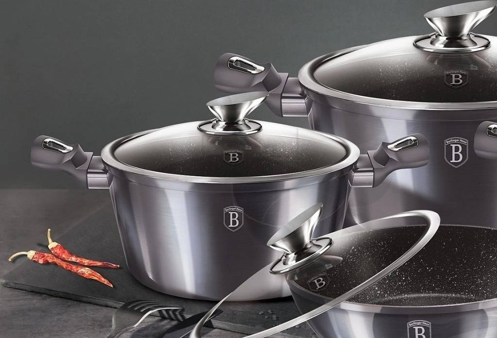 Berlingerhaus Sada nádobí s mramorovým povrchem 10 ks Carbon PRO Line 