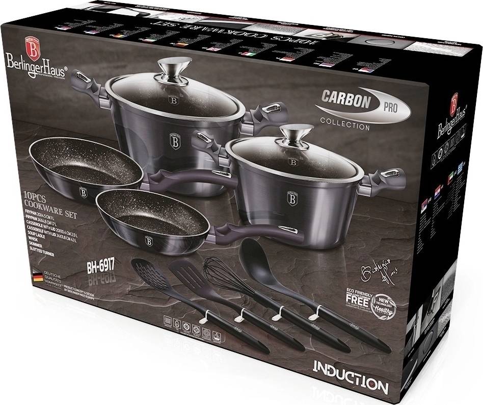 Berlingerhaus Sada nádobí s mramorovým povrchem 10 ks Carbon PRO Line 