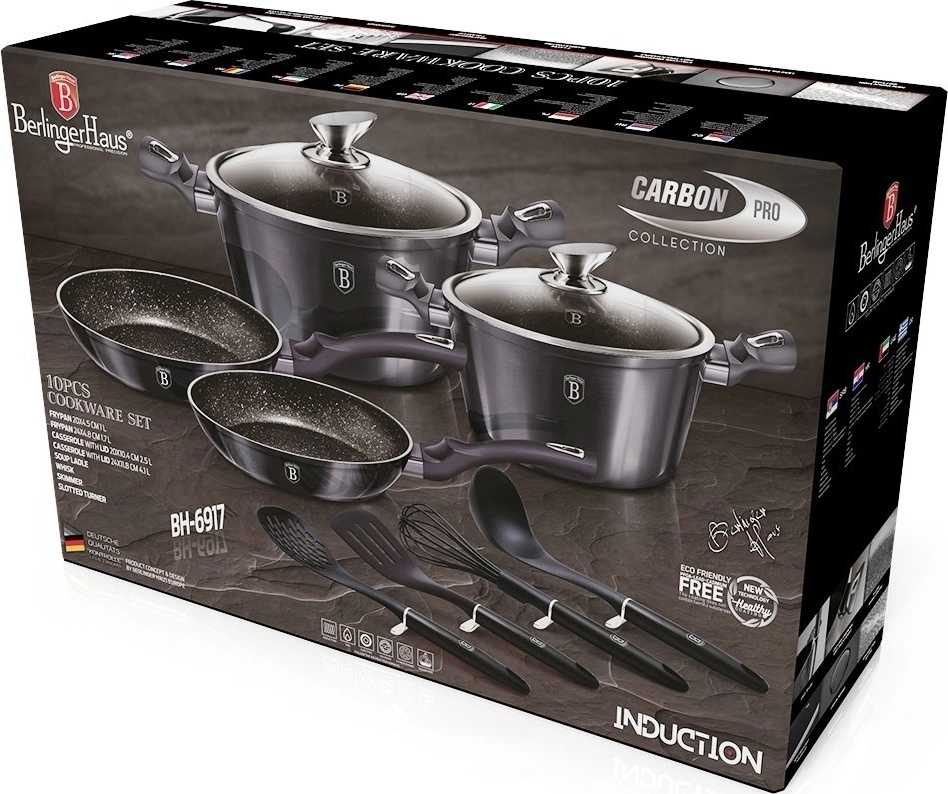 Berlingerhaus Sada nádobí s mramorovým povrchem 10 ks Carbon PRO Line 