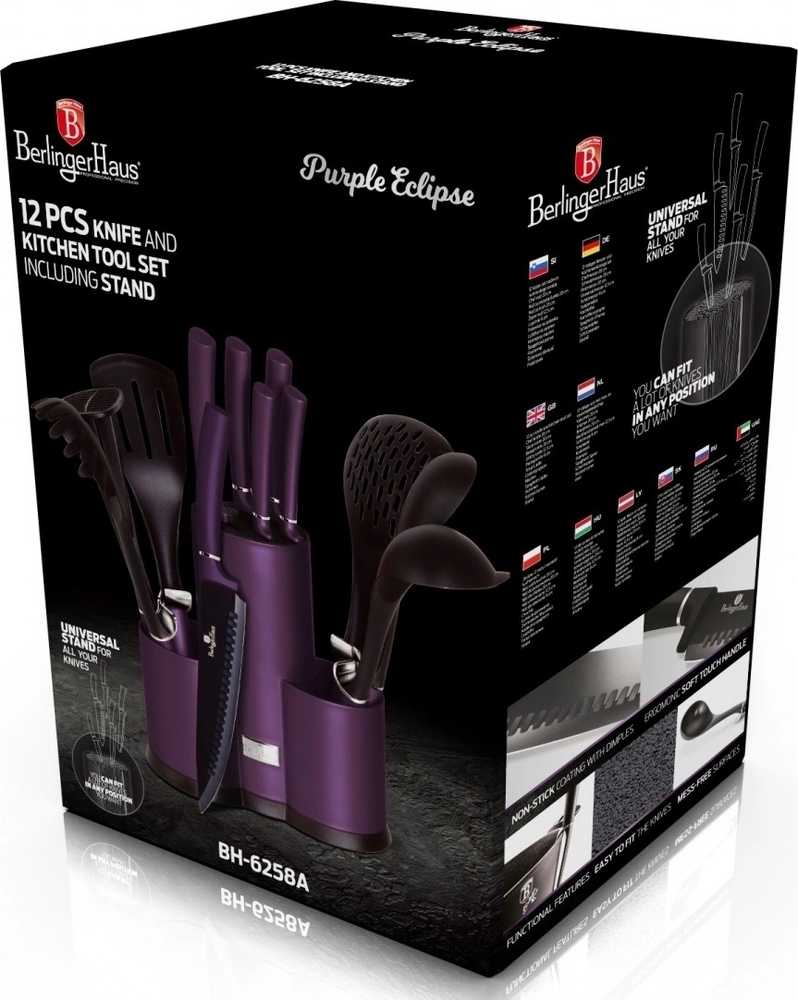 Berlingerhaus Sada nožů a kuchyňského náčiní ve stojanu 12 ks Purple Metallic Line