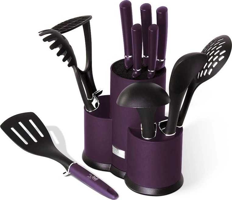 Berlingerhaus Sada nožů a kuchyňského náčiní ve stojanu 12 ks Purple Metallic Line