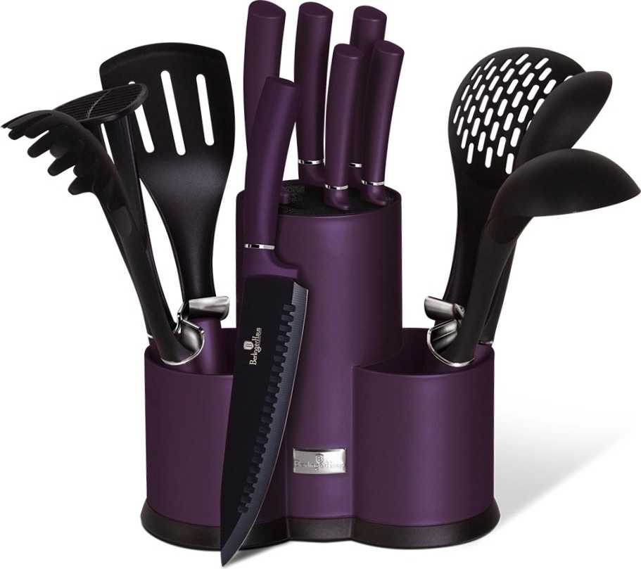 Berlingerhaus Sada nožů a kuchyňského náčiní ve stojanu 12 ks Purple Metallic Line