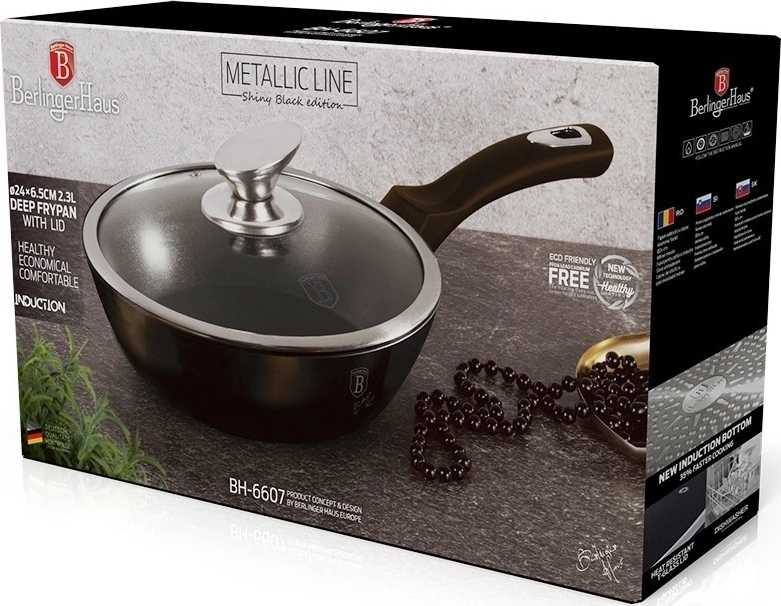 Berlingerhaus Pánev s poklicí s mramorovým povrchem 24 cm Shiny Black Collection