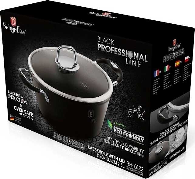Berlingerhaus Kastrol s poklicí s titanovým povrchem 20 cm Black Professional Line 