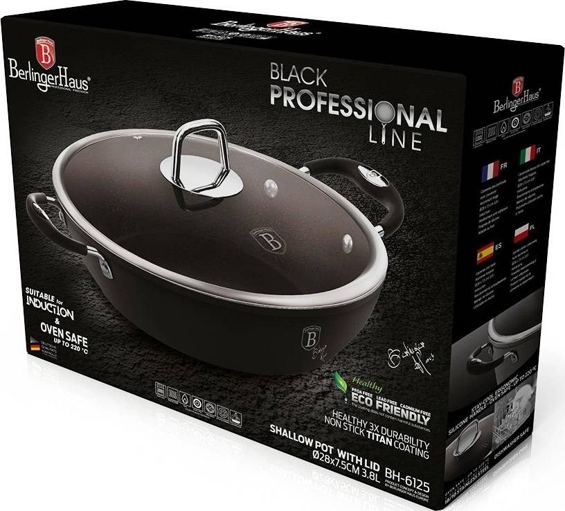 Berlingerhaus Pekáč s poklicí s titanovým povrchem 28 cm Black Professional Line