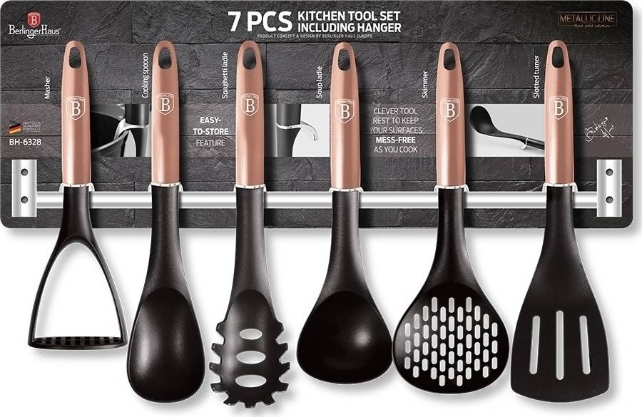 Berlingerhaus Kuchyňské náčiní s nástěnným držákem 7 ks Rosegold Metallic Line