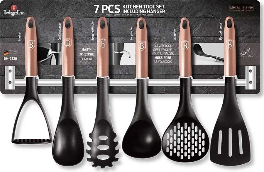Berlingerhaus Kuchyňské náčiní s nástěnným držákem 7 ks Rosegold Metallic Line