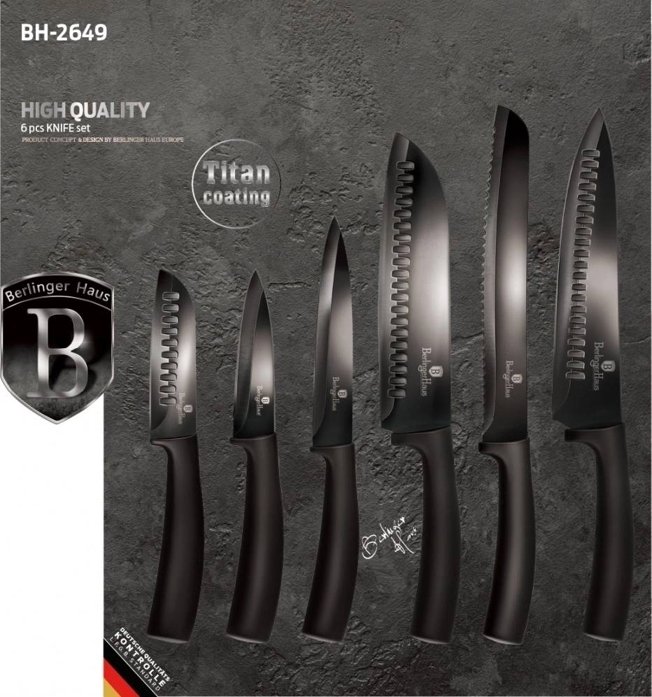 Berlingerhaus Sada nožů s nepřilnavým povrchem 6 ks Shiny Black Collection 