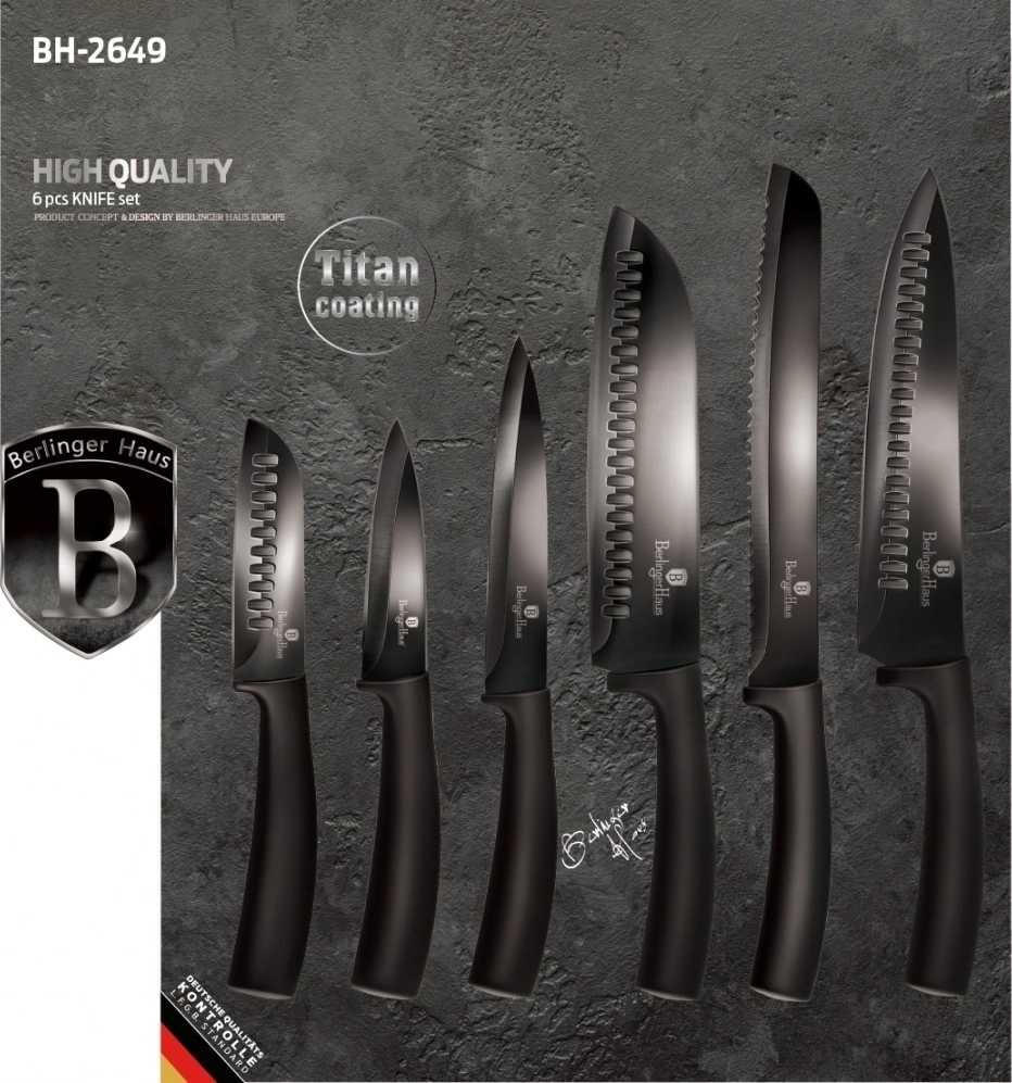 Berlingerhaus Sada nožů s nepřilnavým povrchem 6 ks Shiny Black Collection 