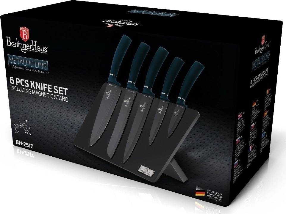 Berlingerhaus Sada nožů s magnetickým stojanem 6 ks Aquamarine Metallic Line