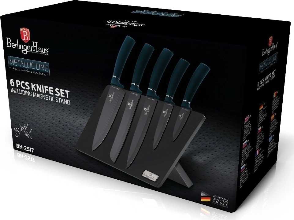 Berlingerhaus Sada nožů s magnetickým stojanem 6 ks Aquamarine Metallic Line 